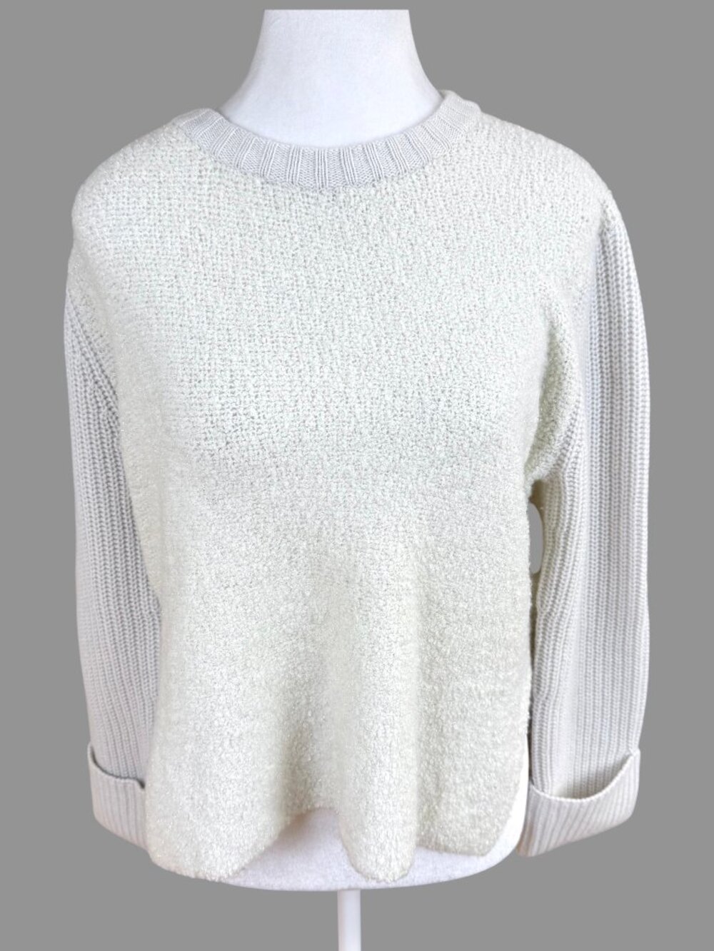 Autumn Cashmere Sweater Cashmere Merino Blend Ivory Gray Textured Shimmer (S)